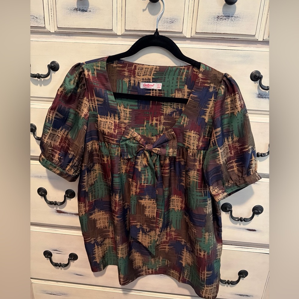 Cath Kidston London 100% Silk Baby Doll Bow Shirt